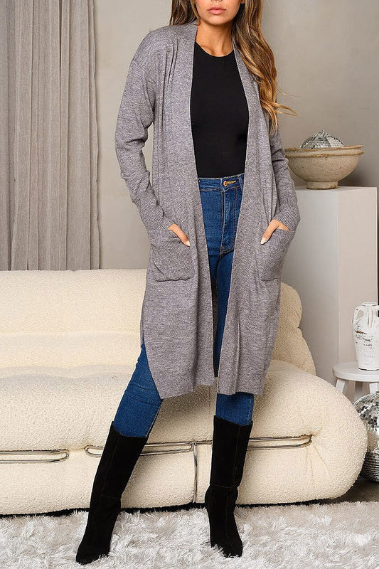 Long sleeve open front duster sweater (EDWT8369)