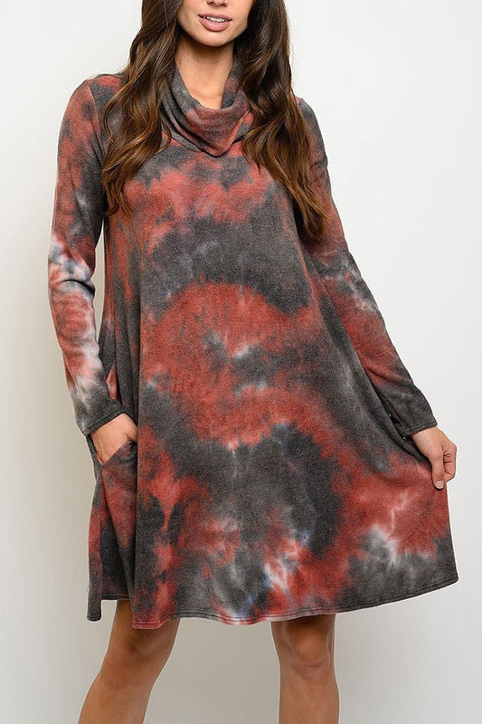 Cowl neck tie dye loose fit dress (EDWT2845)