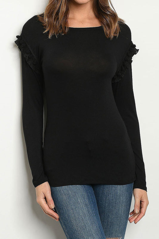 Boat neck ruffle detail top (ED7603)