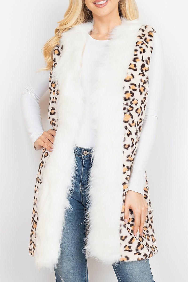 Leopard faux fur trim vest lined (DGS5304)