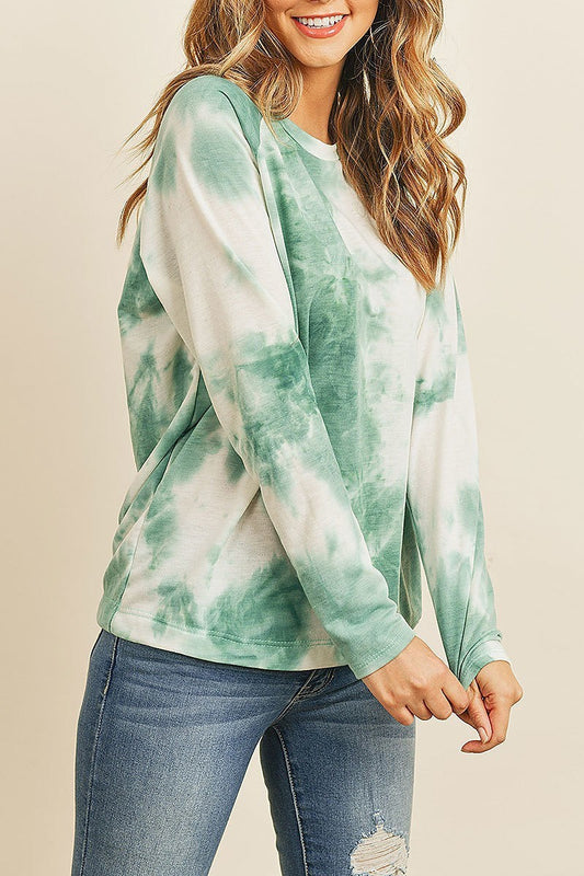 Tie dye round neck long sleeved top (ED8241)