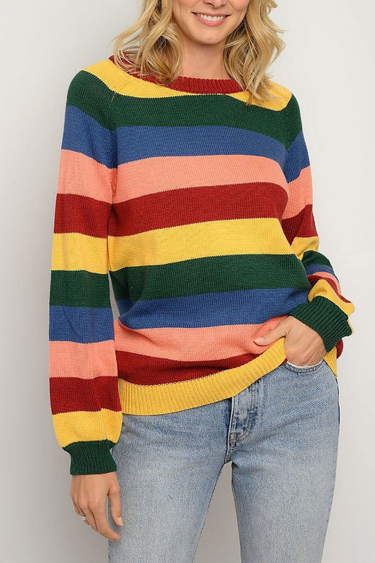 Long sleeve multi stripes sweater (EDWT3402)