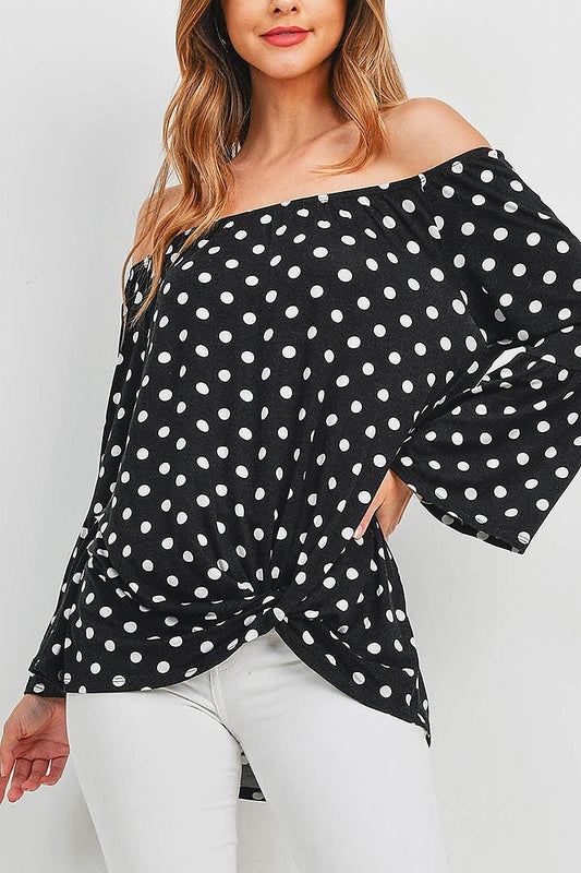 Off shoulder twist hem polka dot top (EF1063)