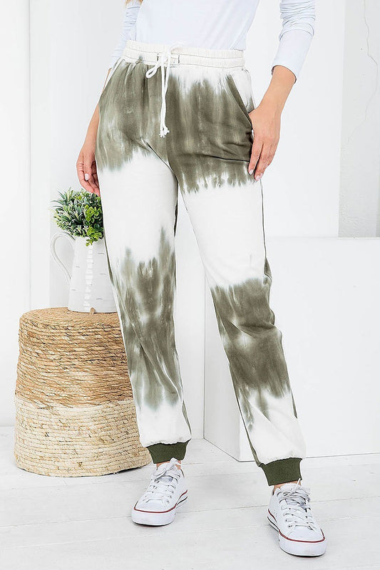 Tie dye drawsting waist side pocket cuffed pants (DGB3517)