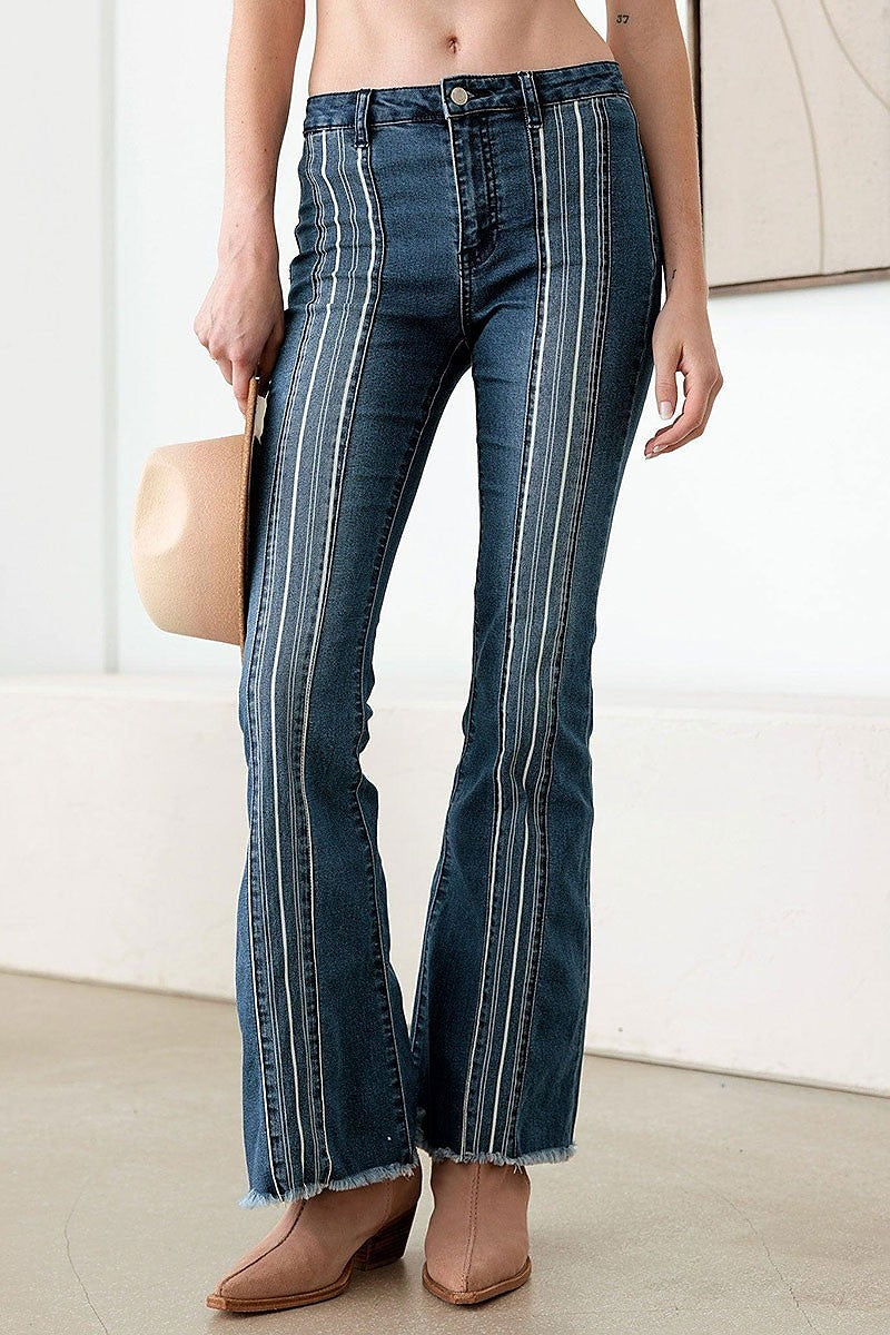 Mid rise flare pinstripe denim pants (TED2968)