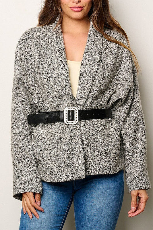 Long sleeve open front belted jacket (EFWT8068)