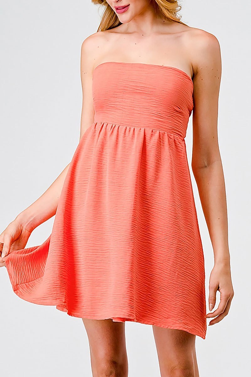 Textured strapless tie back mini dress (TED1806)