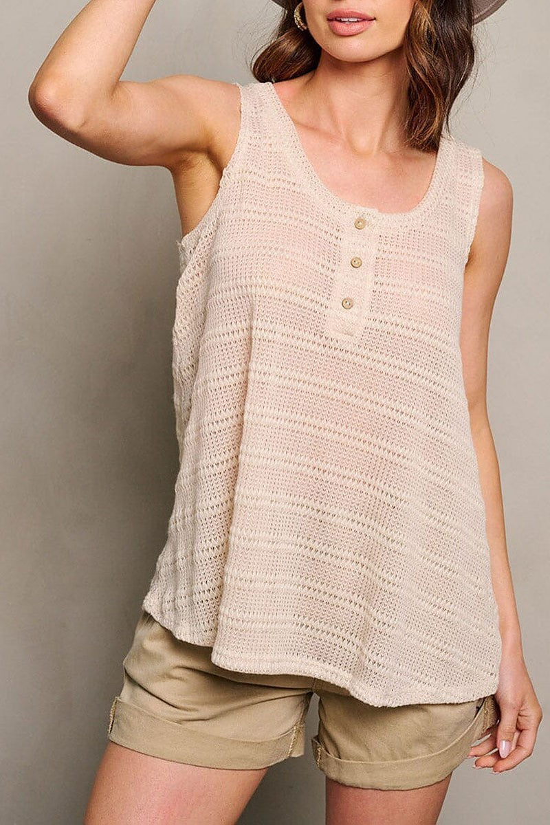 Sleeveless button up knitted tunic tank top (EGWT1732)