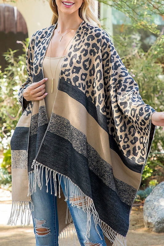 Border line warmer kimono wrap (DGS5843)