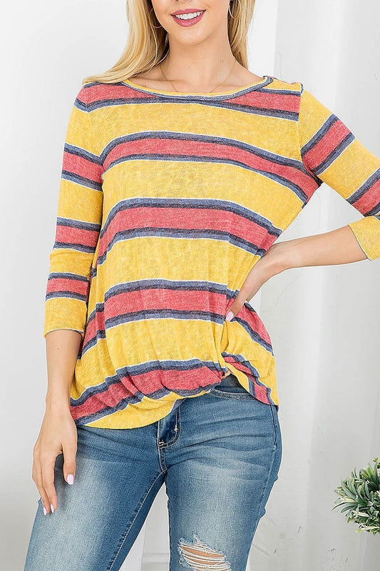 Boat neck twist hem stripe top (EF4144)