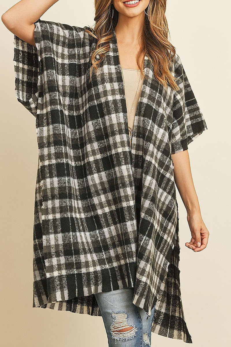 Tartan plaid loose fit kimono (DGS4957)