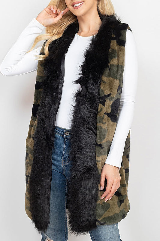 Camo faux fur trim vest lined (DGS5303)