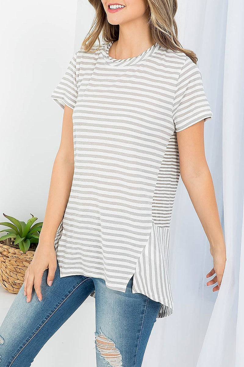 Mix stripe round neck top (EF3804)