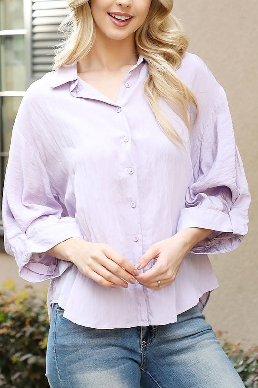 Button detail quarter sleeve top (EF7099)