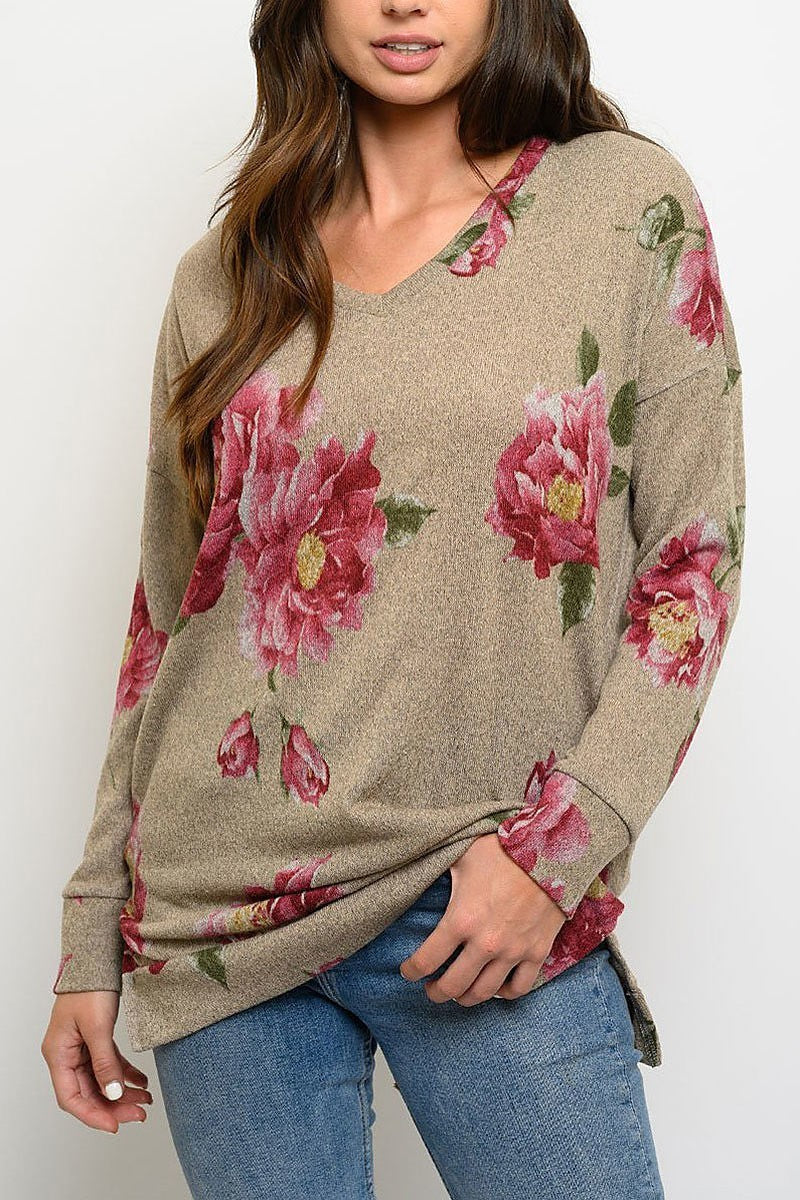 Floral long sleeve tunic top (EDWT3327)