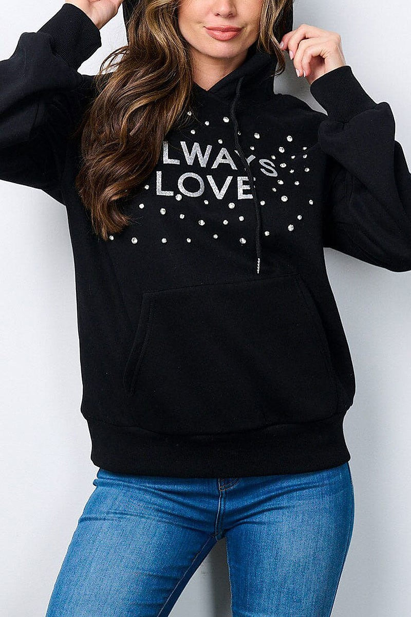 Front pocket studs graphic hoodie sweater (EFWT7198)