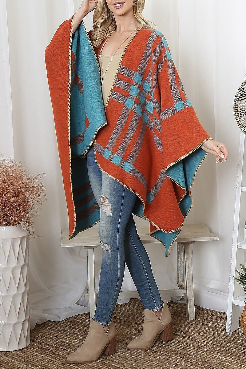 Plaid knit warmer open front kimono (DGS6093)