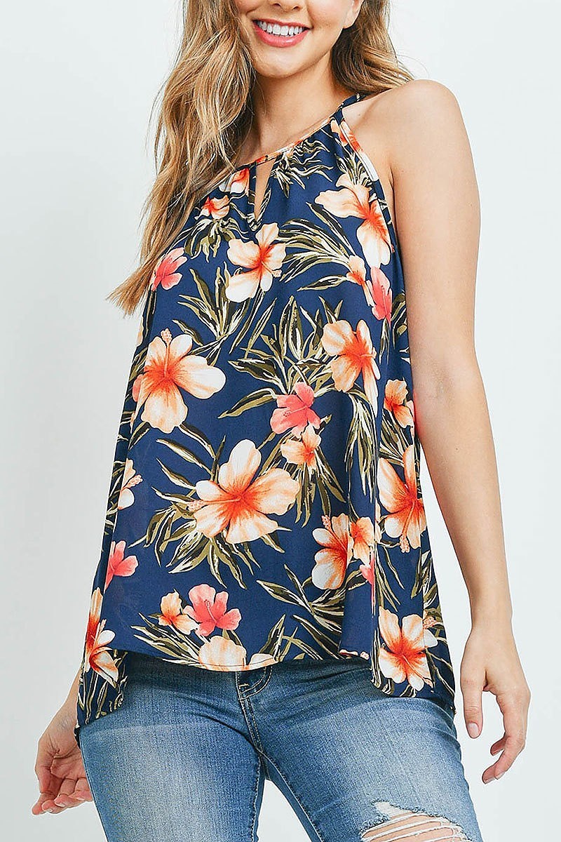 Cami strap key hole floral top (EF1818)