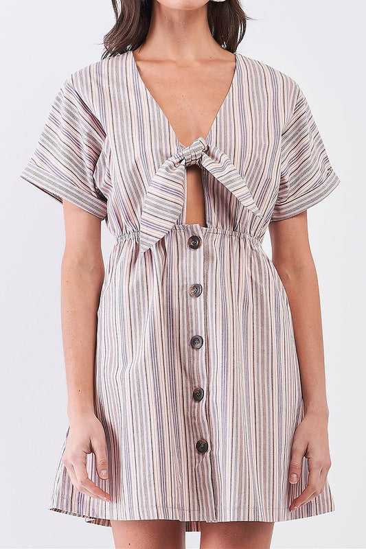 Tie front button down stripe dress (TDG7940)