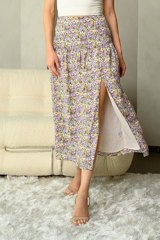 Ront slit floral midi skirt (EDWT6725)