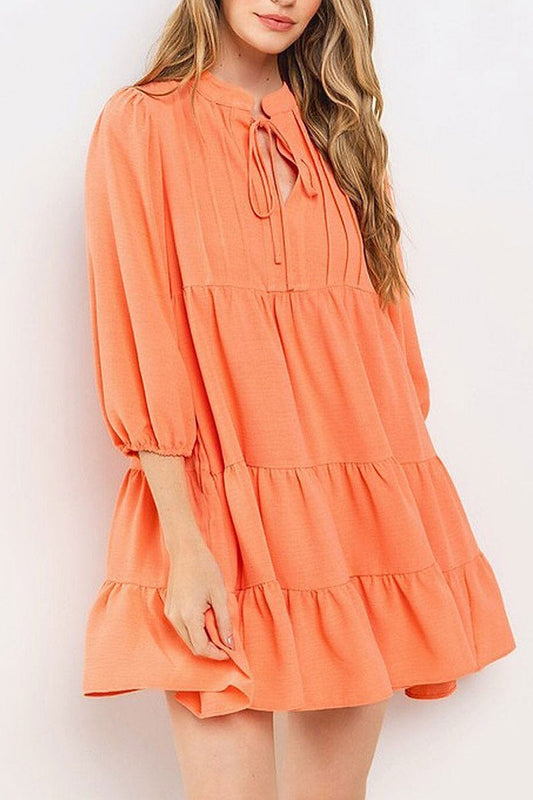 3/4 sleeve tiered loose fit tunic mini dress (EGWT1724)