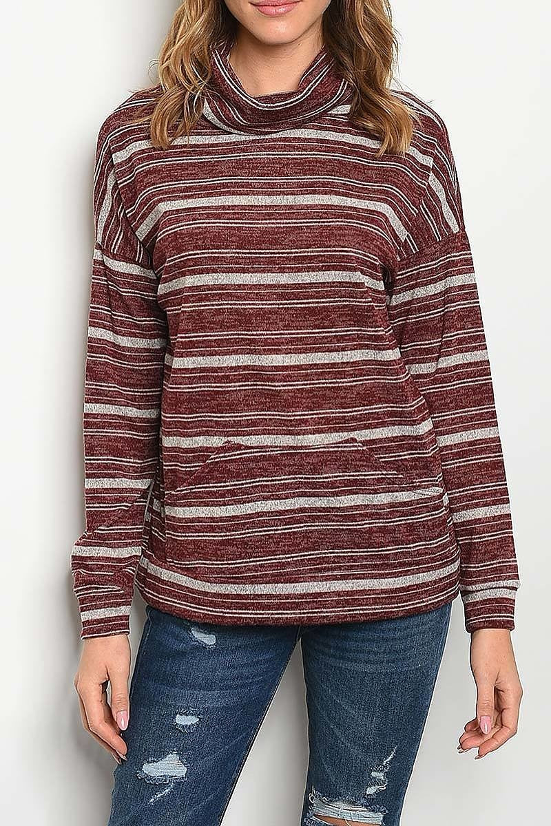 Stripe cowl neck pocket detail top (ED4824-LAST)