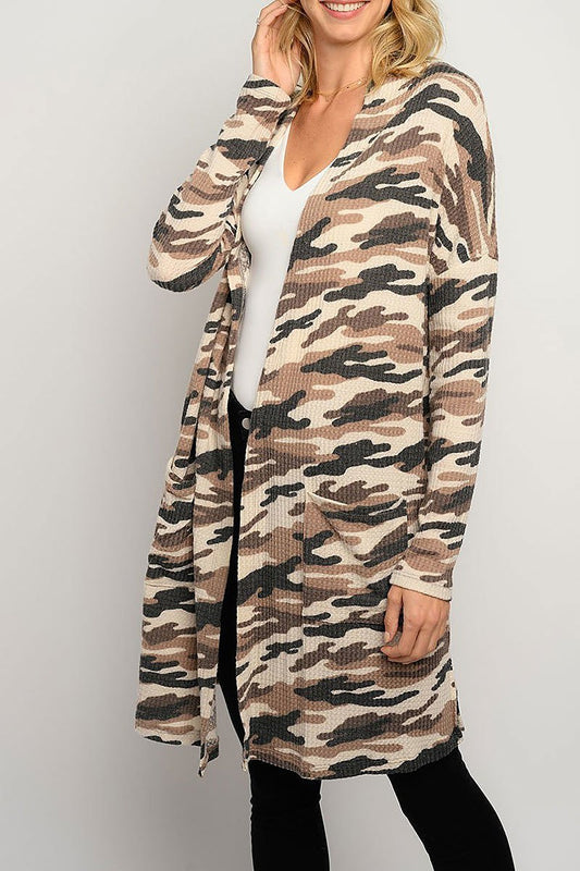 Camo print long sleeve cardigan (EDWT3257)