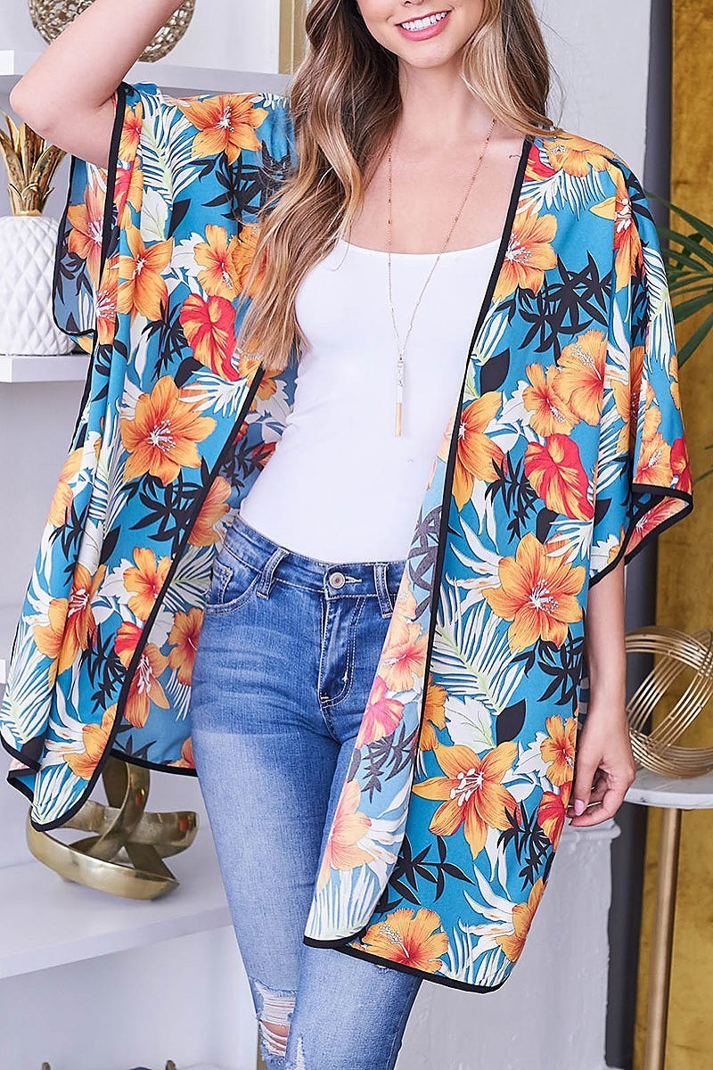 Floral print loose fit kimono top (EF3520)