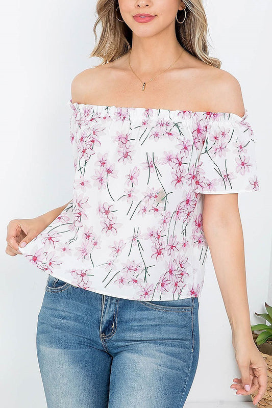 Off shoulder floral print top (EF4062)