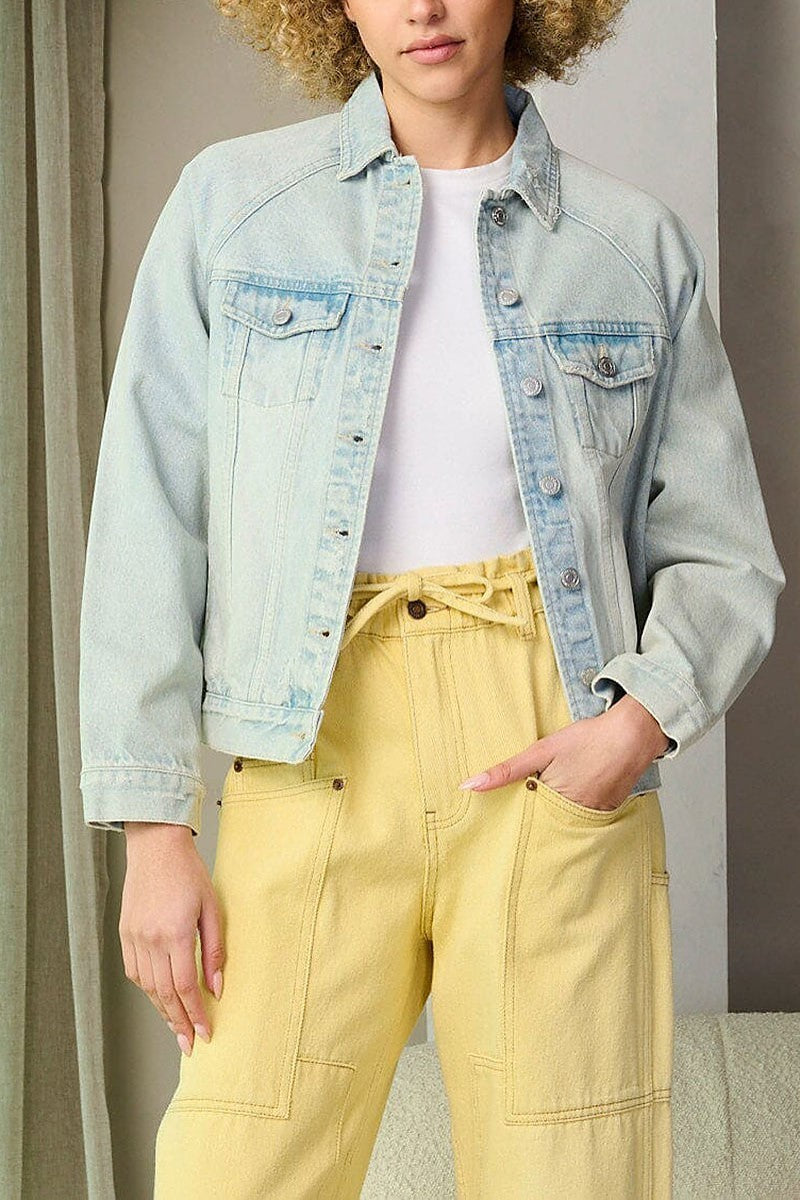 Long sleeve button closure denim jacket (EFWT9297-1)