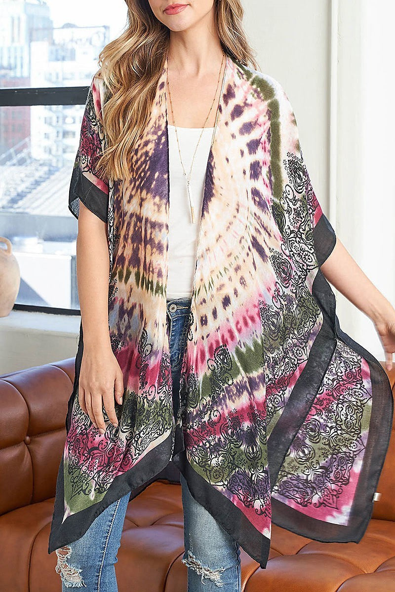 Tie dye boho open front kimono (EF3232)