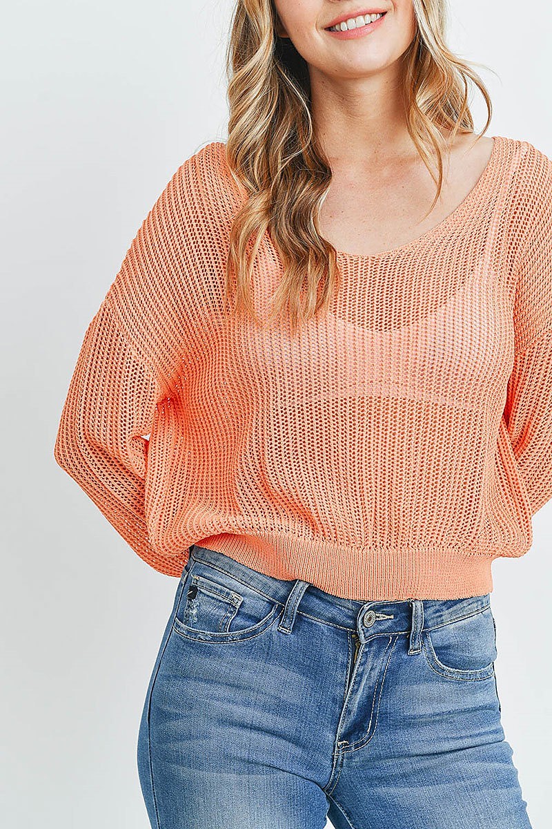 Scoop neck sheer loose fit crop sweater (DGS4714-1)