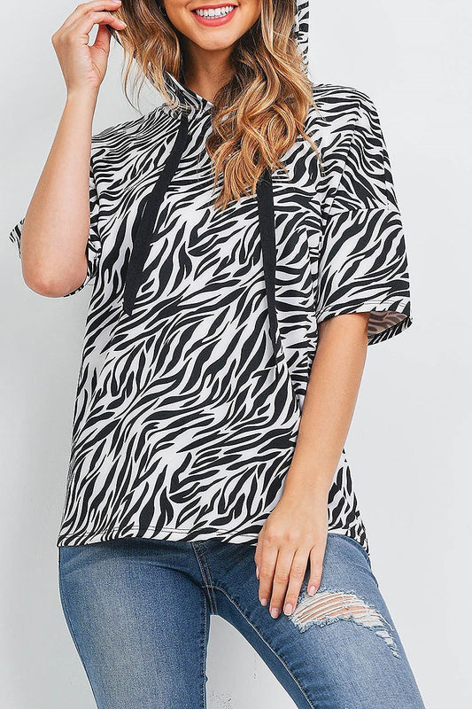 Short sleeve zebra print hoodie (EF1869)