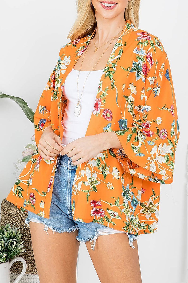 Flower print open front kimono (EF3967)