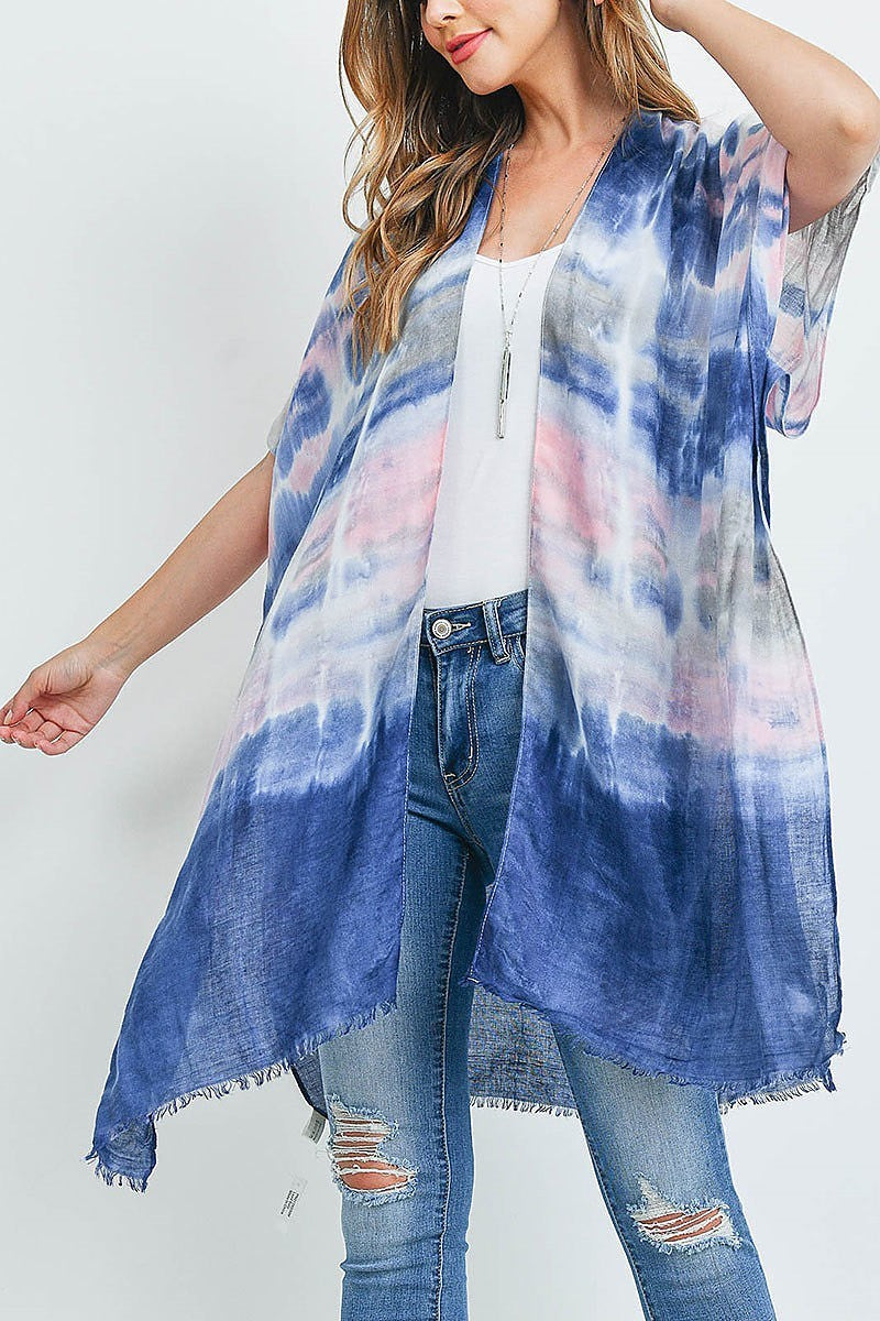 Tie dye open front knee length kimono (ED9895)