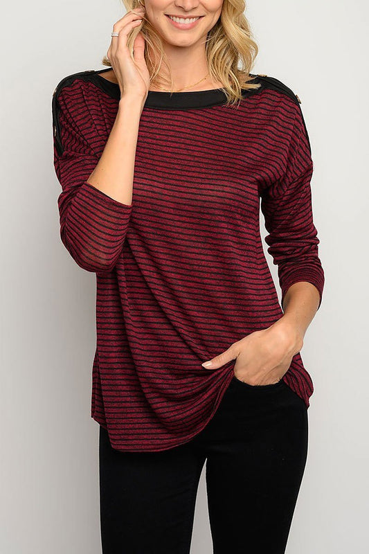 Stripes long sleeve button detail top (EDWT3240)