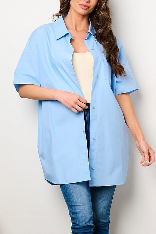 Short sleeve button up oversized t-shirt (EFWT8666)