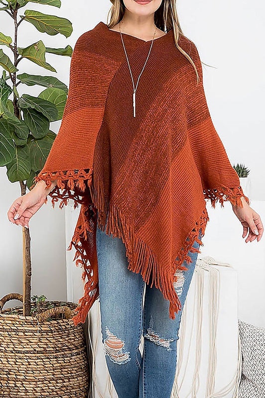 Knitted tassel fringe poncho (DGS5430)