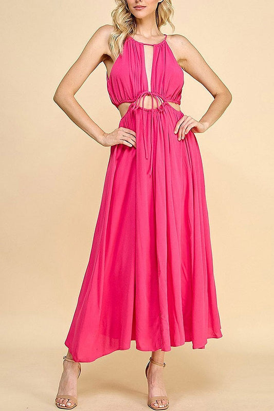 Sleeveless v-neck front cut out maxi dress (EFWT9488)