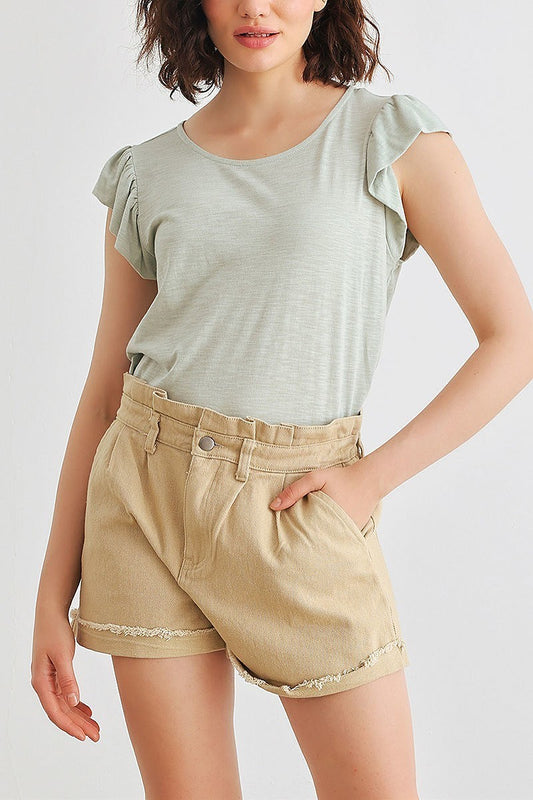 Cotton blend short sleeve round neck top (TED1938)