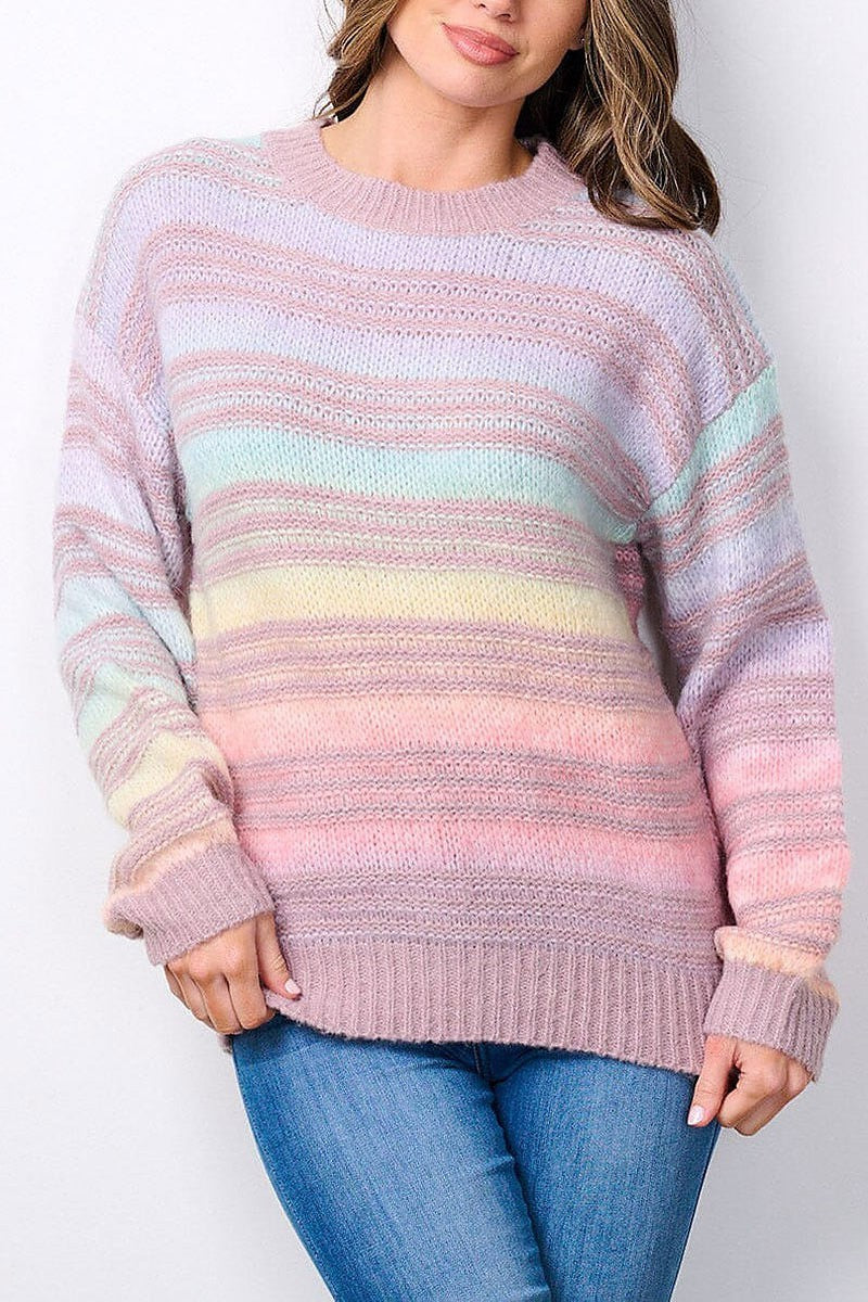 Long sleeve colorblock stripes sweater (EFWT7493)