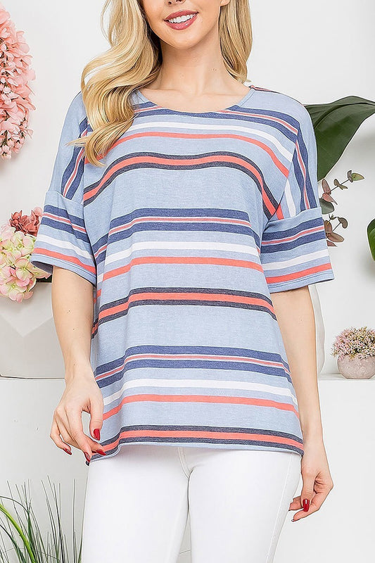 Multi stripes bell sleeve top (EF5123)