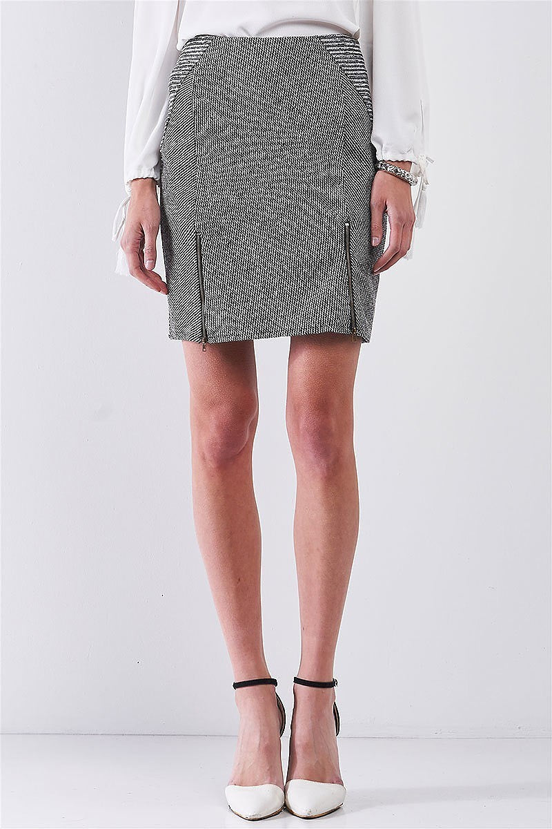 Zipper detail mix fabric pencil skirt (TDG8252)