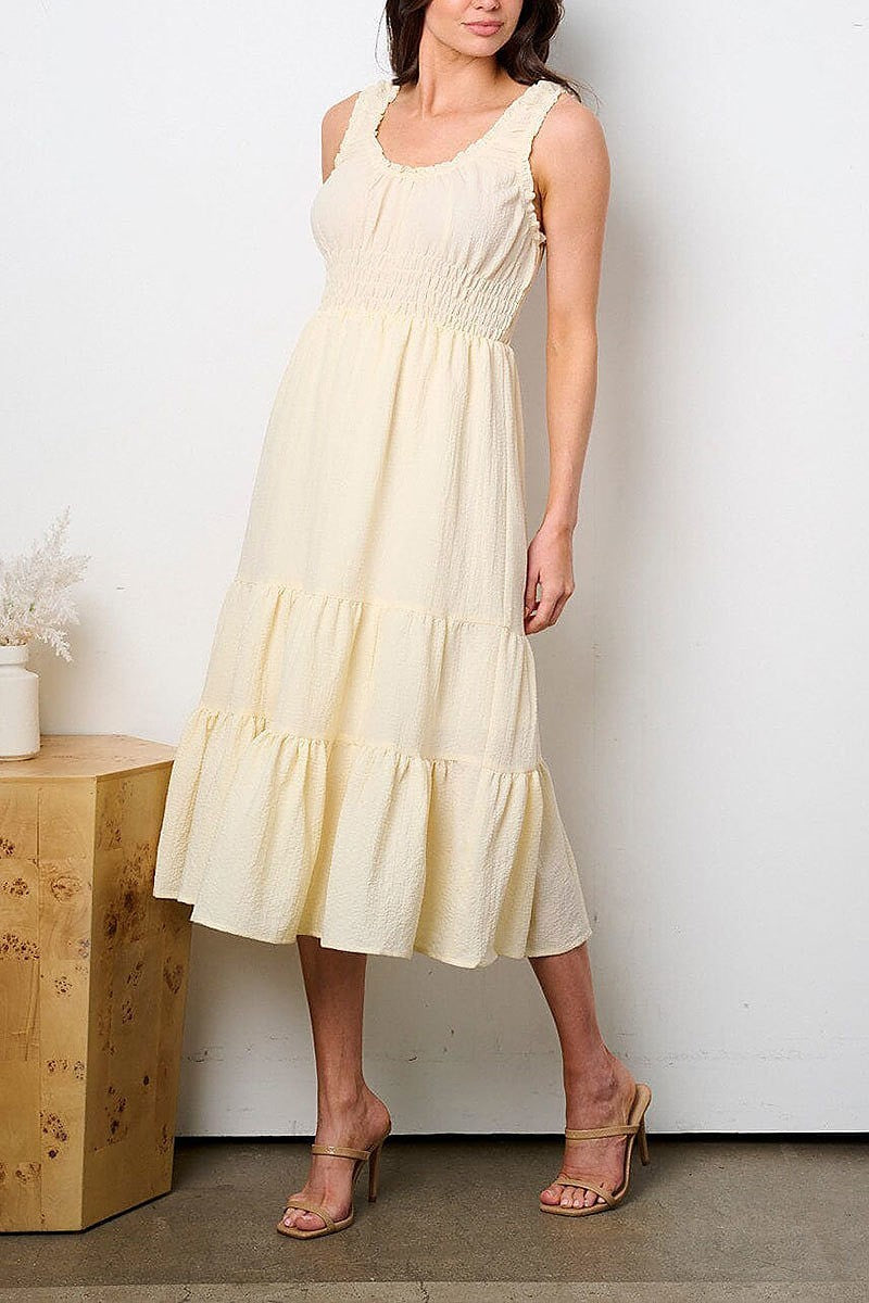 Sleeveless smock tiered midi dress (EFWT9121)