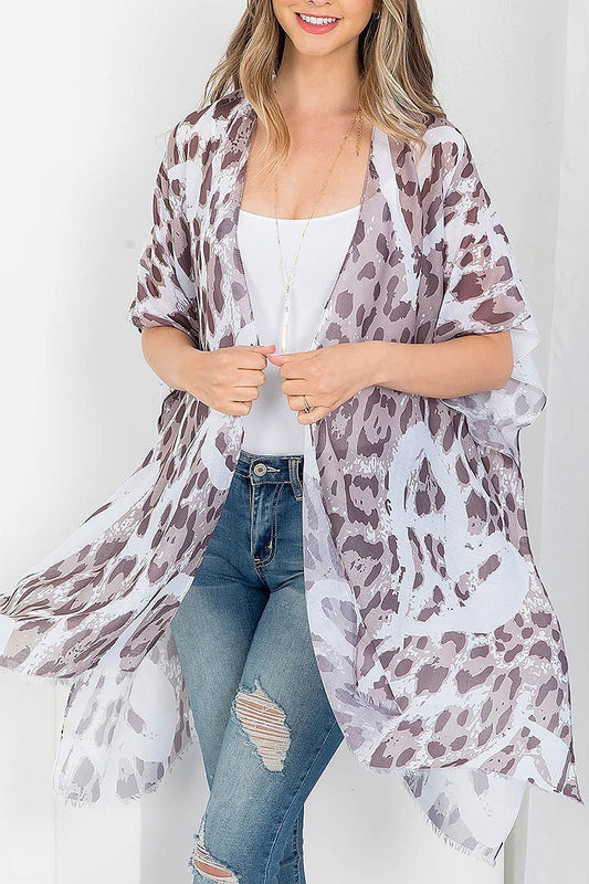 Leopard heart printed open front kimono (EF3614)