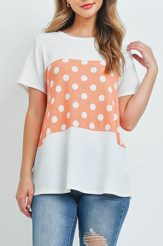 Polka dot contrast round neck top (ED9910)