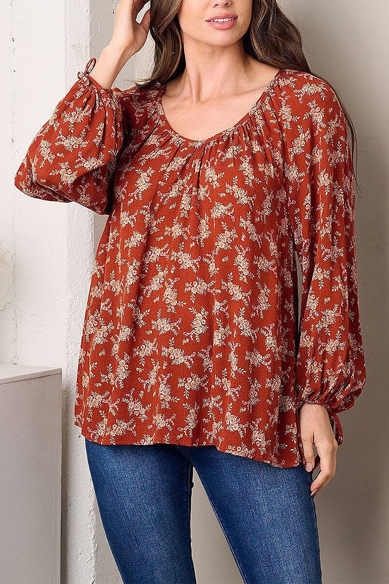 Long sleeve tunic floral top (EFWT3000)