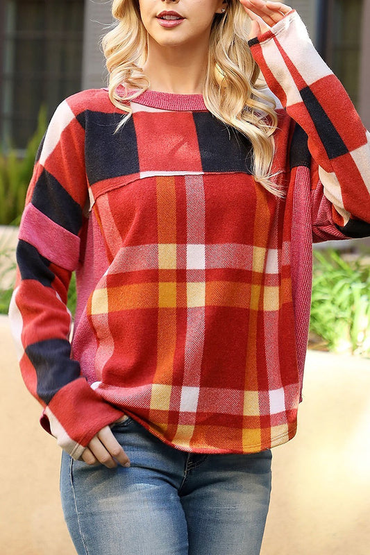 Long sleeve plaid top (EF6935)