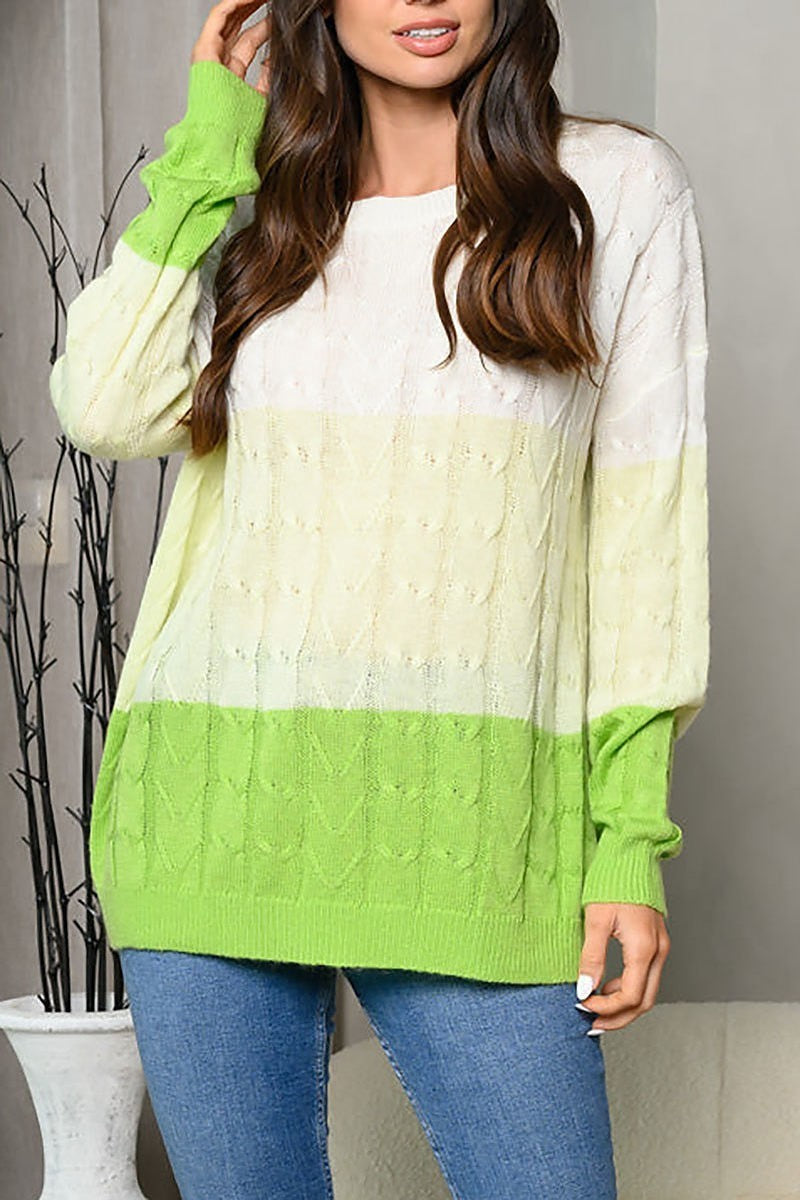 Long sleeve colorblock cable knit sweater (EDWT7326)