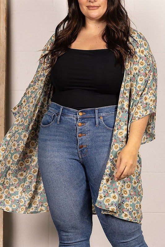 Spring floral open front plus size cardigan (EDSW4194)